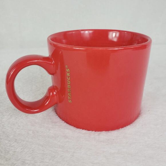 Starbucks 2017 Wide Mouth Red Ceramic Mug Gold Logo 12 oz. - Picture 1 of 7